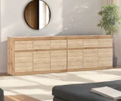 Komody - Komoda 240cm Do Salonu Sypialni 6 Szuflad Dąb Wotan Sonoma Szafka Drzwiczki - miniaturka - grafika 1