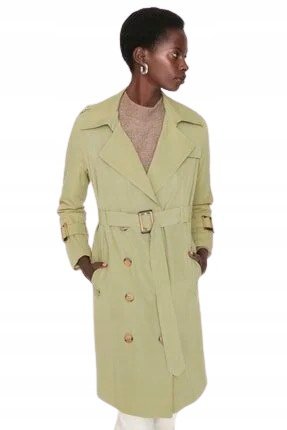 TRENDYOL KLASYCZNY ZIELONY PŁASZCZ Z PASKIEM I KLAPAMI 36 5_A