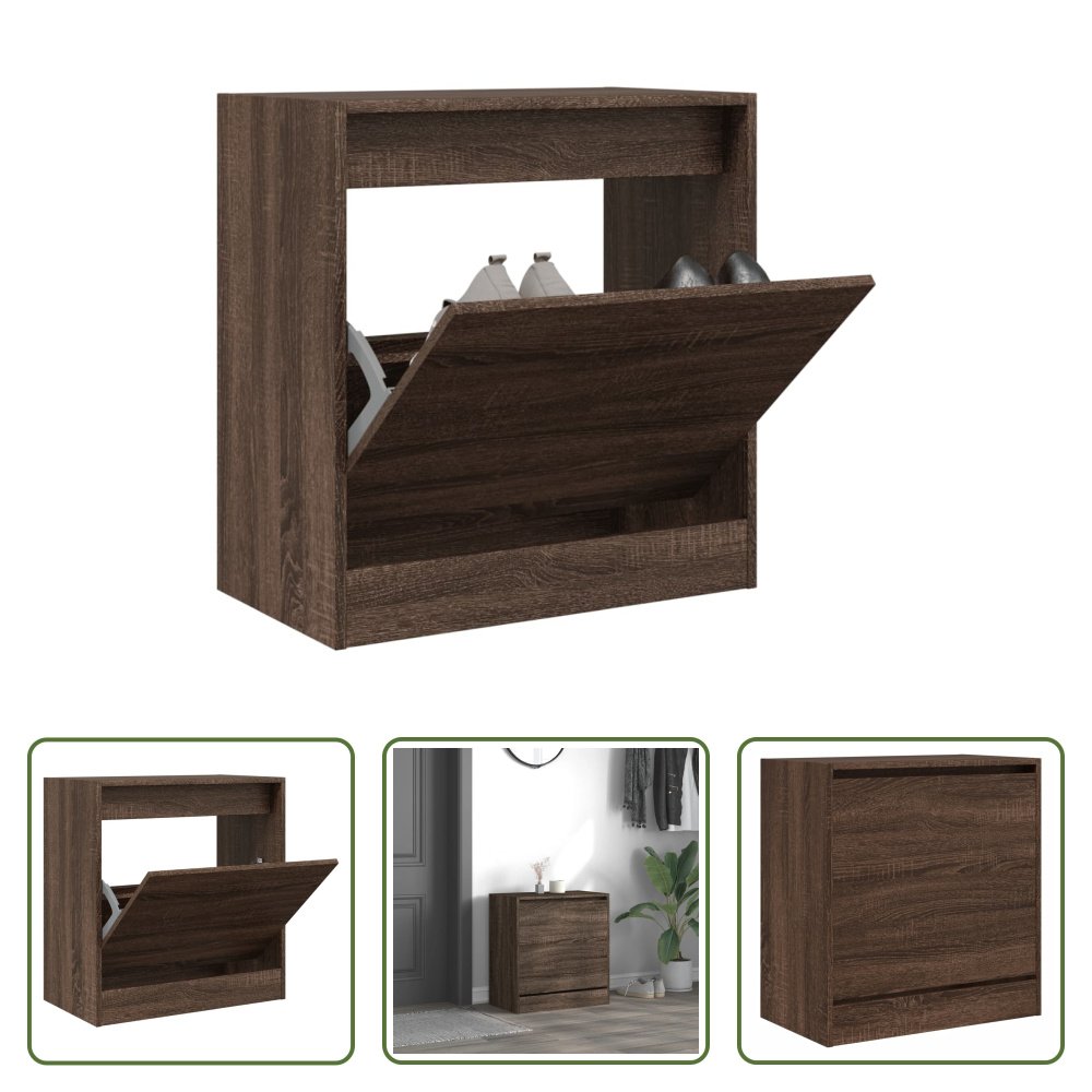 The Living Store Szafka na buty brązowy dąb 60x34x63,5 cm materiał drewnopochodny