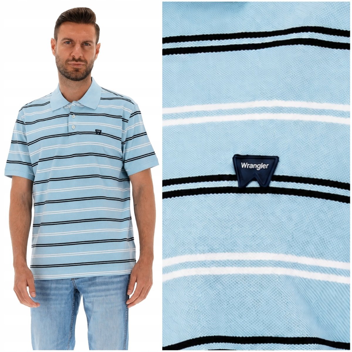 Wrangler Stripe Polo Shirt bawełniana koszulka polo męska w paski logo L