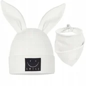 Czapki damskie - Komplet dziecięcy CZAPKA + CHUSTKA ECRU 44-48 BAWEŁNA 95% USZY KRÓLIKA - miniaturka - grafika 1