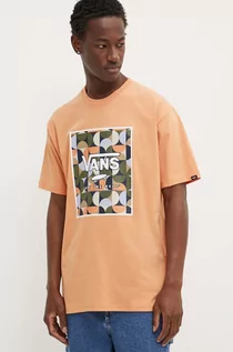 Koszulki męskie - Vans t-shirt bawełniany męski kolor pomarańczowy z nadrukiem - grafika 1