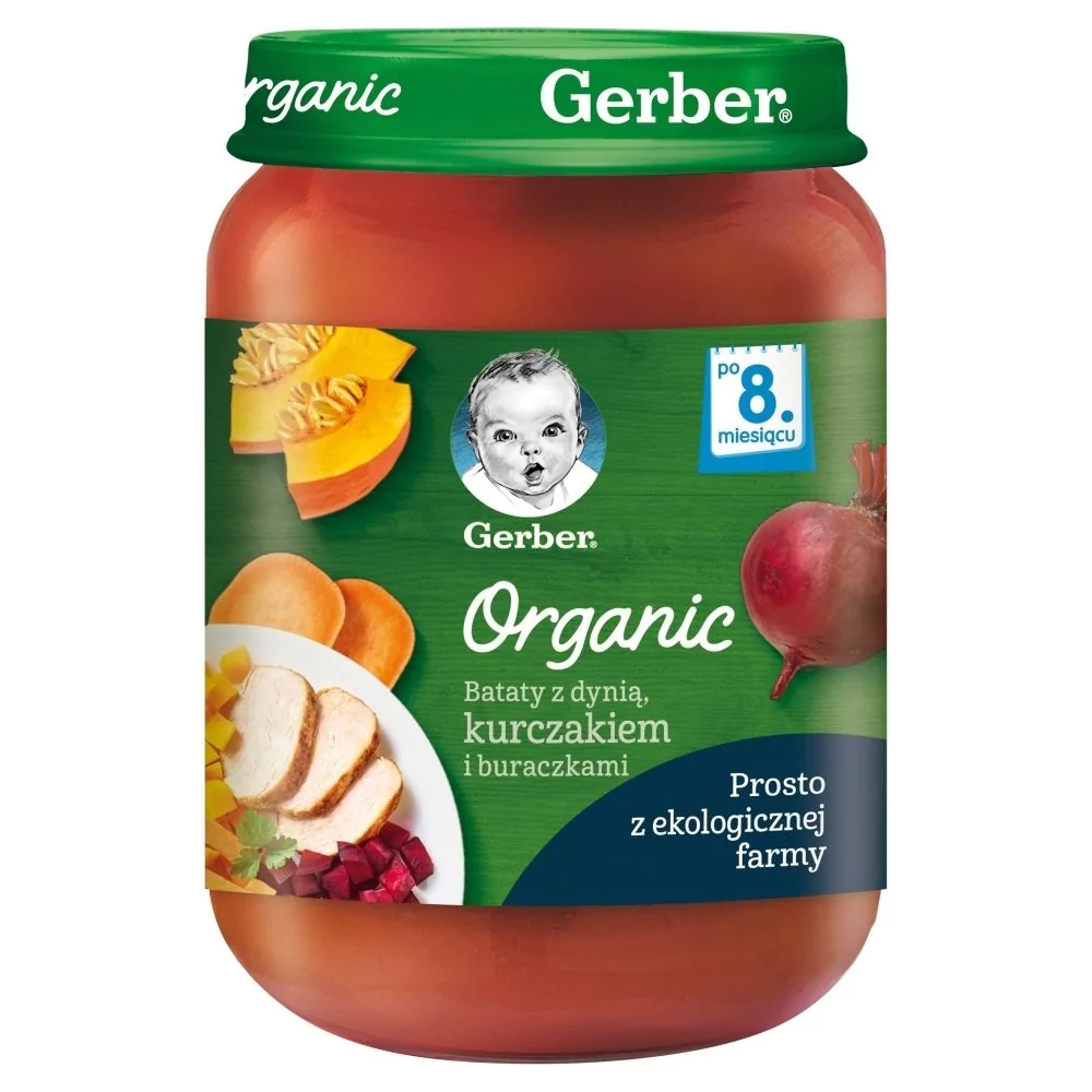 Gerber Organic Bataty z dynią kurczakiem i buraczkami dla niemowląt po 8. miesiącu 190 g
