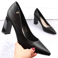 Czółenka - Czółenka damskie na ozdobnym słupku czarne Vinceza 62106 - miniaturka - grafika 1