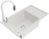 Zlewozmywaki z baterią - Mexen Elias zlewozmywak granitowy 1-komorowy z ociekaczem i baterią kuchenną Savita, biały - 6511-20-672601-20 - miniaturka - grafika 1