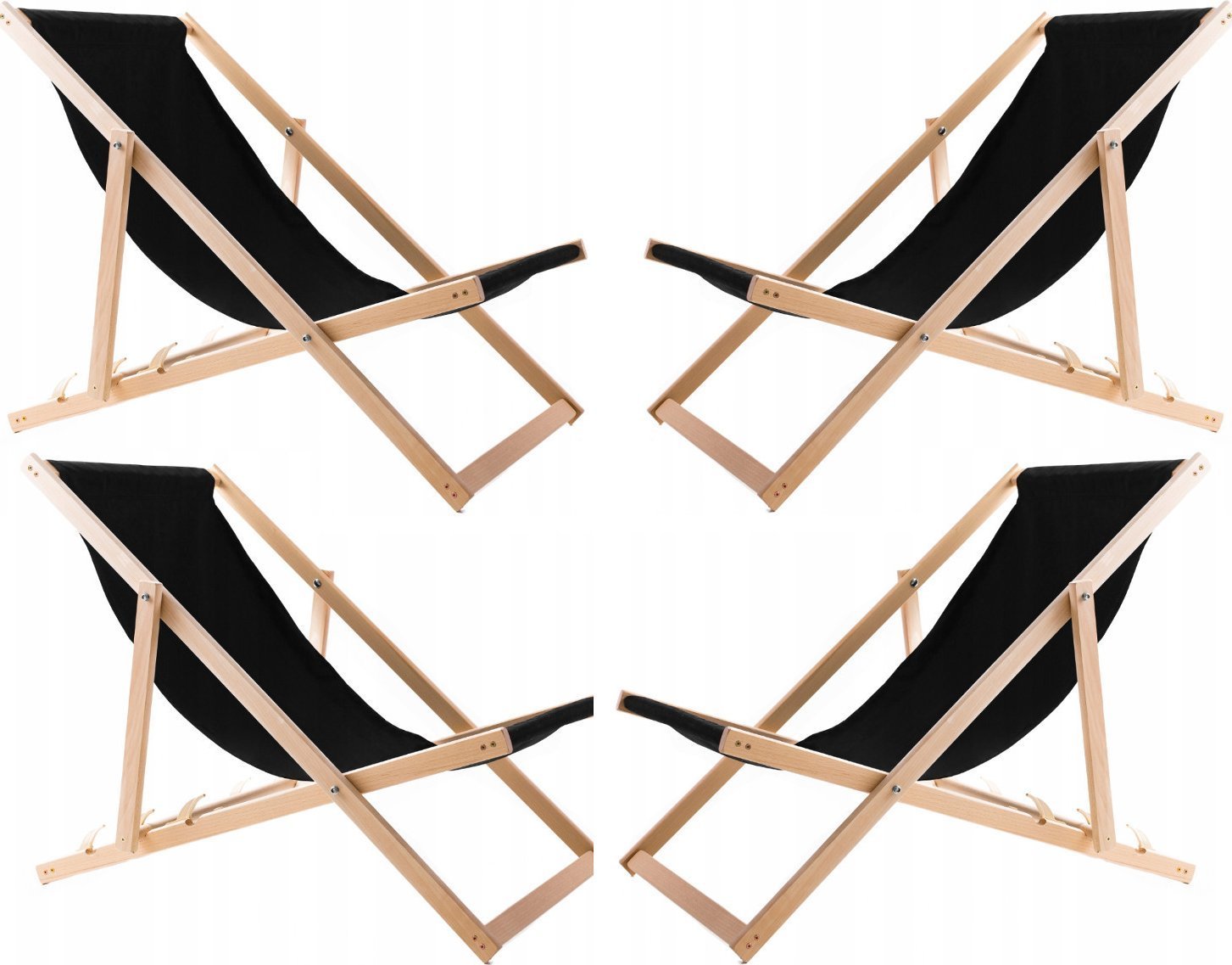 vidaXL Zestaw 4 lezaków, czarnych, zmontowane, woodok