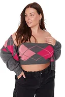 Swetry damskie - Trendyol Damski kwadratowy kołnierzyk w kratę luźny sweter kardigan plus size, antracytowy, 5XL (2 sztuki), Antracyt, 5XL - miniaturka - grafika 1