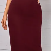 Spódnice - TEMU Spódnica Midi Elegancka Damska - Obcisła, Elastyczna, Jednokolorowa, Pranie Maszynowe, Uniwersalna na 3 Pory Roku, Wysoki Stan, Wygodna do Biura - miniaturka - grafika 1