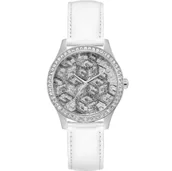 Zegarki damskie - Srebrny zegarek damski Guess G Gloss z białym paskiem GW0608L1 - miniaturka - grafika 1