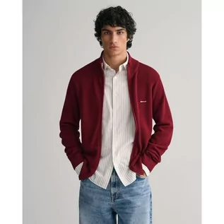 Swetry męskie - GANT Męski bawełniany kardigan z zamkiem błyskawicznym, Plumped Red, L - grafika 1