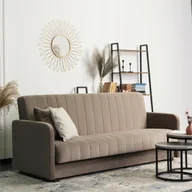 Sofy i kanapy - Wersalka Sofa Kanapa Rozkładana z Funkcją Spania Dwuosobowa Beżowa PORTO - miniaturka - grafika 1