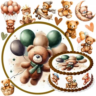 OPŁATEK NA TORT PLUSZOWY MIŚ + TEKST + POSTACIE JADALNA DEKORACJA - Batoniki - miniaturka - grafika 1