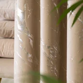 Zasłony - MARMA Zasłona gotowa na przelotkach, szerokość 140cm x wysokość 250cm, kolor ciemny beżowy ze srebrnym nadrukiem na VELVI - miniaturka - grafika 1