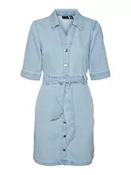 Sukienki - VERO MODA Sukienka damska VMCALI SS Button Dress Kleid, Light Blue Denim, XL, jasnoniebieski (light blue denim), XL - miniaturka - grafika 1