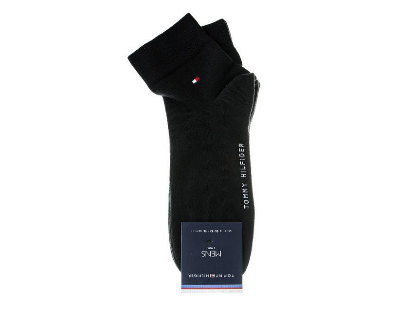 TOMMY HILFIGER Skarpety Męskie Za Kostkę Bawełna CZARNE 2 Pary Rozmiar 39/42