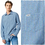 Koszule męskie - Wrangler 1 PKT SHIRT Blue bawełniana koszula w drobną kratę REGULAR FIT M - miniaturka - grafika 1