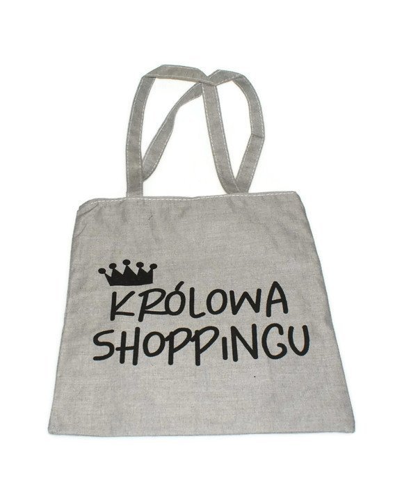 Torba na zakupy z nadrukiem KRÓLOWA SHOPPINGU KORONA na zamek TA-44 szary