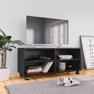 vidaXL Szafka pod TV z kółkami, czarna, 90x35x35 cm, płyta wiórowa - Szafki RTV - miniaturka - grafika 1