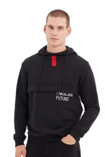 Trendyol Męska bluza z kapturem z sloganem Slim Hood, czarna, XL, Czarny, XL - Bluzy męskie - miniaturka - grafika 1