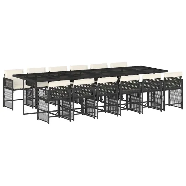 Zestaw mebli ogrodowych z rattanem PE, czarny, 330 x 106 x 73 cm