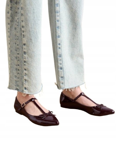 ANNA FIELD BORDOWE LAKIEROWANE BALERINY Z OZDOBNĄ KOKARDKĄ 40 T7A