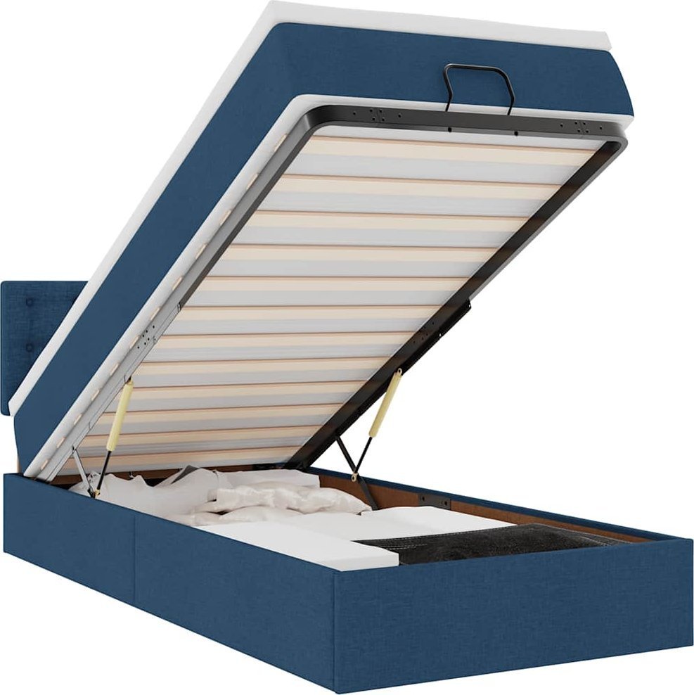 Otomana Łóżko z Materacem i LED Niebieski 90x200 cm Tkanina