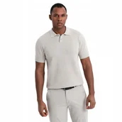 Koszulki męskie - Męska koszulka polo ze strukturalnej dzianiny beżowa OM-POSS-0117 V6 r. XXL - miniaturka - grafika 1
