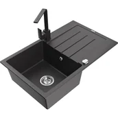 Zlewozmywaki z baterią - Mexen Bruno zlewozmywak granitowy 1-komorowy z ociekaczem i baterią kuchenną Rita, czarny nakrapiany - miniaturka - grafika 1