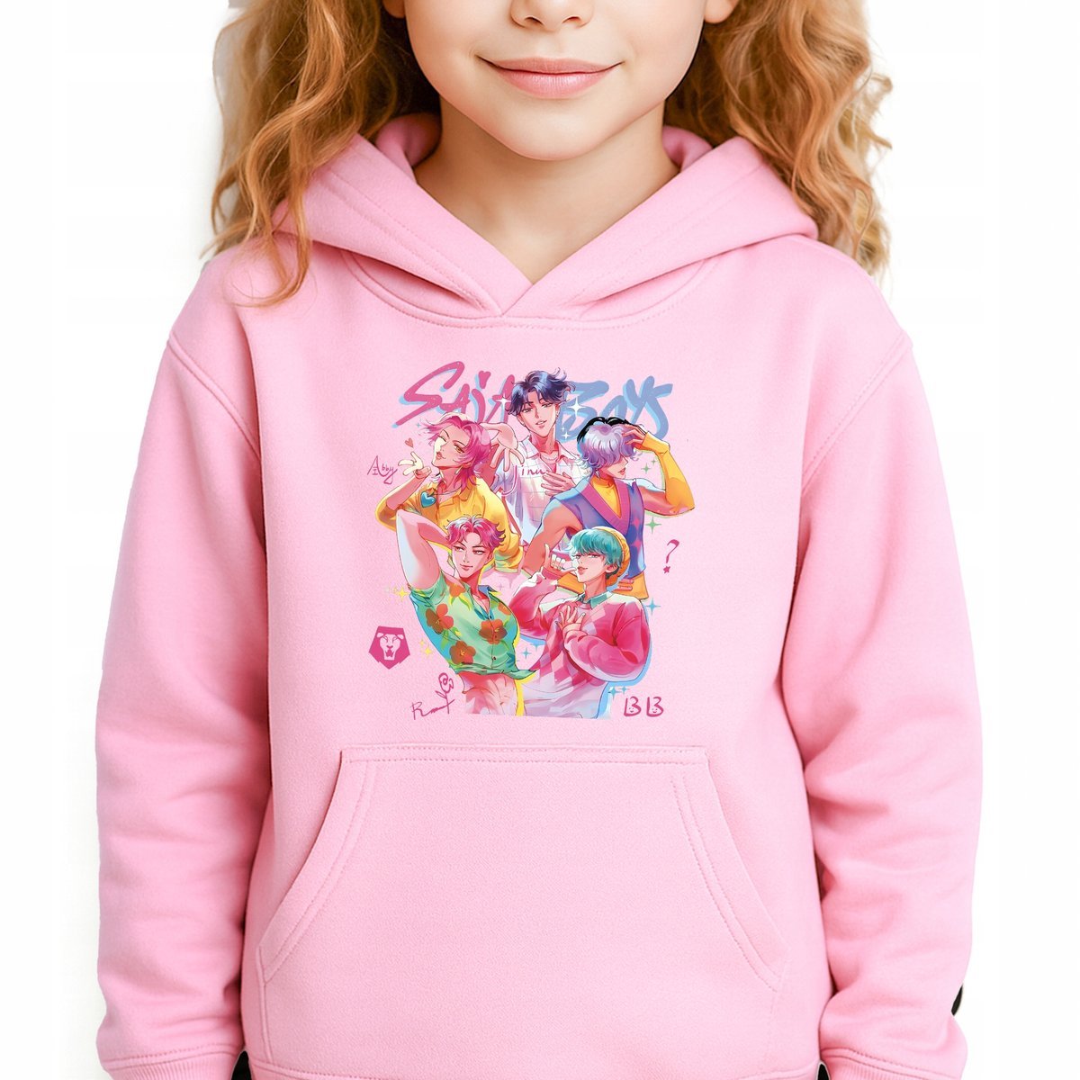 Bluza Dziecięca Różowa Z Kapturem SAJA BAND Muzyka Bajka Kpop Wz - 128 cm