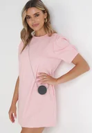 Sukienki - Różowa Sukienka Pudełkowa z Saszetką Jalela - miniaturka - grafika 1