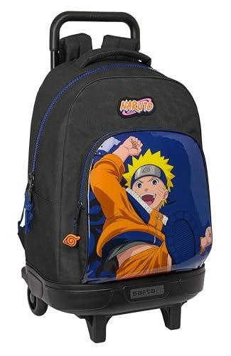 Safta Naruto Ninja duży plecak na kółkach, kompaktowy, zdejmowany, idealny dla dzieci w różnym wieku, wygodny i wszechstronny, jakość i wytrzymałość, 33 x 22 x 45 cm, czarny/niebieski, Wielokolorowe,