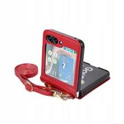 Etui i futerały do telefonów - Etui do Samsung Galaxy Z Flip 5 5G F731 Leather Case Strap czerwone Pokrowiec Obudowa Futerał Guma - miniaturka - grafika 1