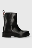 Botki damskie - Tommy Hilfiger botki skórzane COOL ELEVATED ANKLE BOOTIE damskie kolor czarny na płaskim obcasie FW0FW07487 - miniaturka - grafika 1