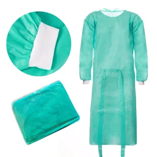 Fartuch jednorazowy zielony L z mankietem (flizelina 24g) 100szt - Odzież medyczna - miniaturka - grafika 1