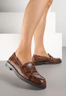Mokasyny damskie - Brązowe Mokasyny Ozdobione Wężowym Wzorem Zaroma - miniaturka - grafika 1