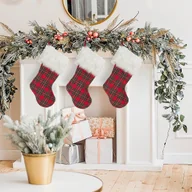 Ozdoby bożonarodzeniowe - Skarpeta świąteczna mięciutka futerko kratka 28X56 - miniaturka - grafika 1