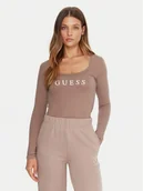 Bluzki damskie - Guess Bluzka O5RI00 KBBU1 Beżowy Regular Fit - miniaturka - grafika 1