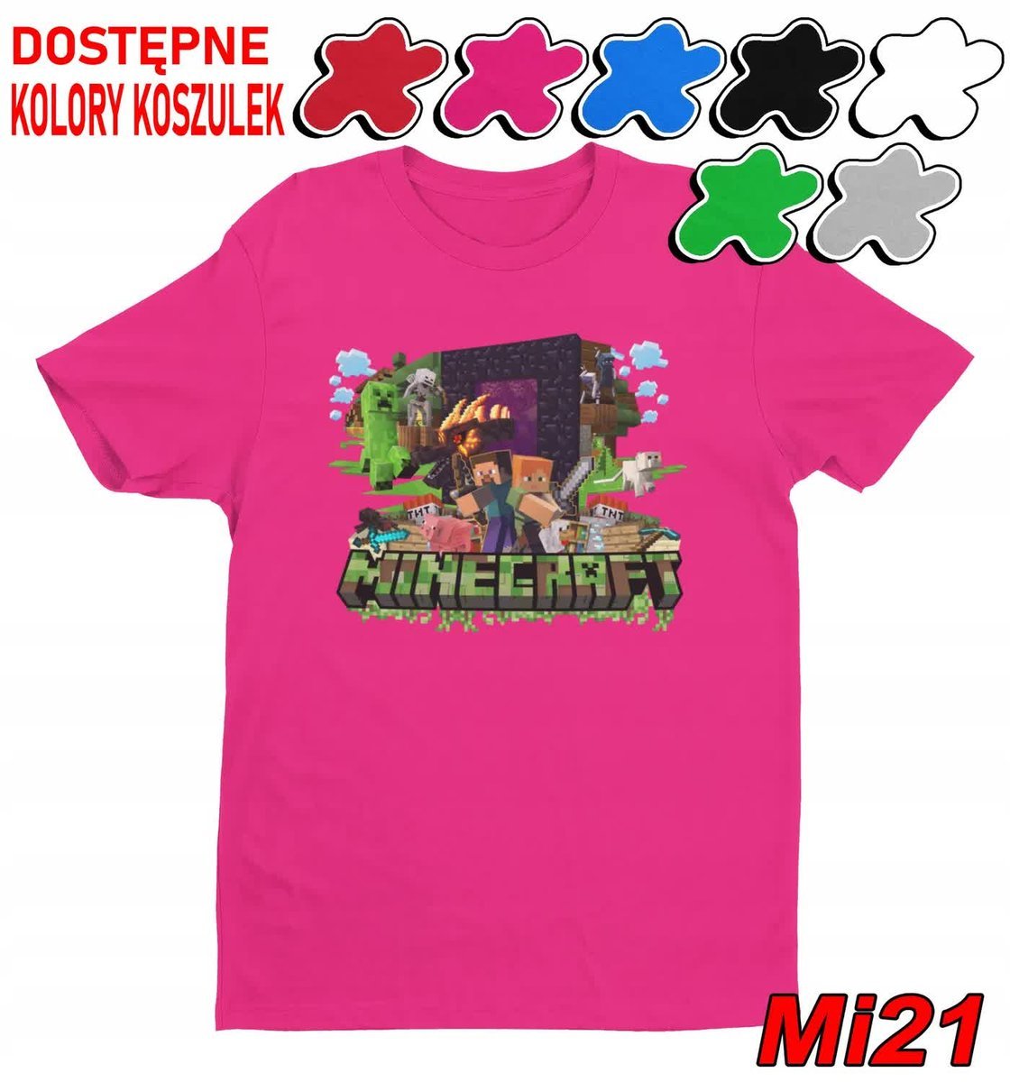 Koszulka Dziecięca Z Nadrukiem Dla Fana Mainkraft Gry Wzory -M 134-140