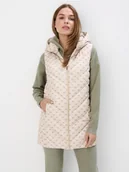 Kamizelki damskie - Mohito - Pikowana kremowa kamizelka z kapturem - beżowy - miniaturka - grafika 1