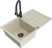 Zlewozmywaki z baterią - Mexen Bruno zlewozmywak granitowy 1-komorowy z ociekaczem i baterią kuchenną Elia, beżowy - 6513-69-670101-70 - miniaturka - grafika 1