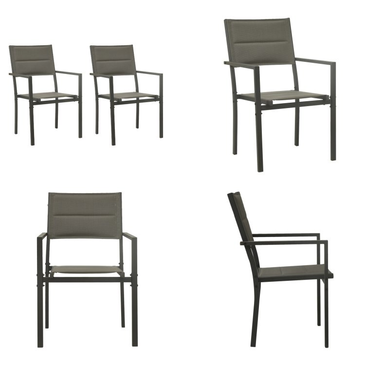 vidaXL Krzesła ogrodowe 2 szt. Tekstylne i stalowe szare i antracytowe - Krzesło ogrodowe - Krzesła ogrodowe - Krzesło - Krzesła