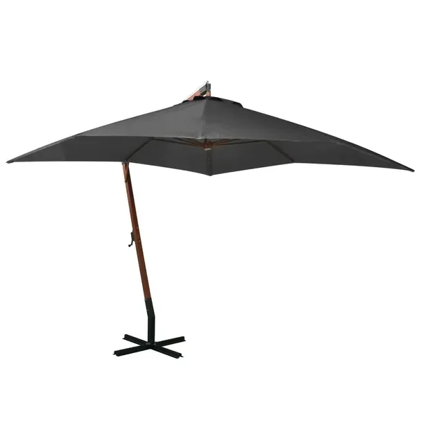 Antracytowy parasol wiszący 300x300 cm z drewnianym słupkiem