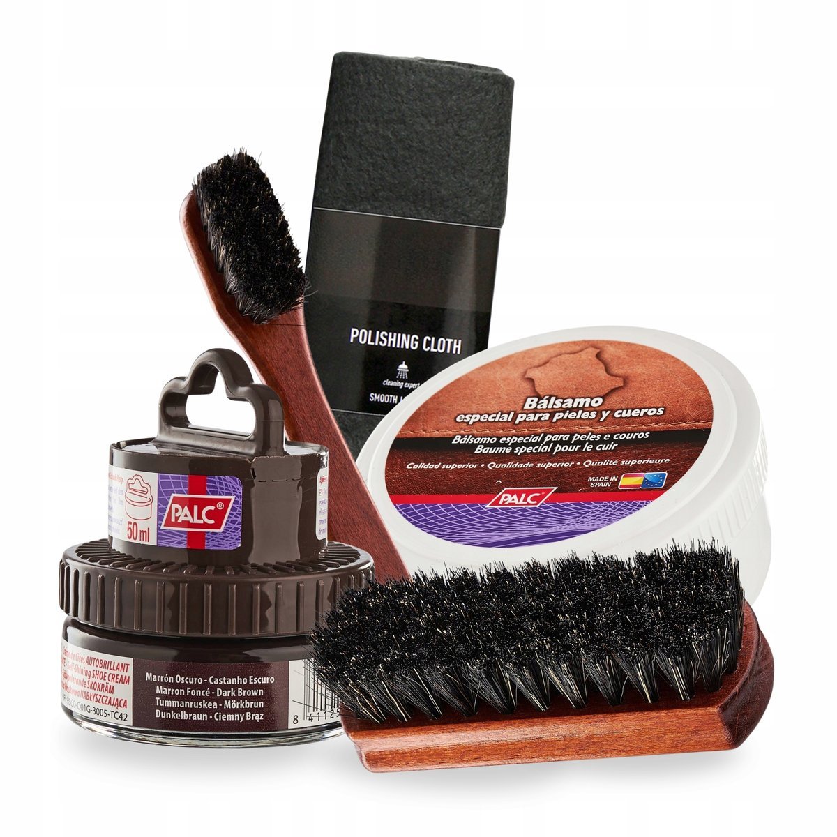 Tłuszcz i Ciemnobrązowa Pasta do Butów Szczotki Szmatka Palc Zestaw 5w1