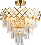 Lampy sufitowe - LAMPA WISZĄCA Carisma Gold kryształowa, złote metalowe elementy, elegancka - miniaturka - grafika 1