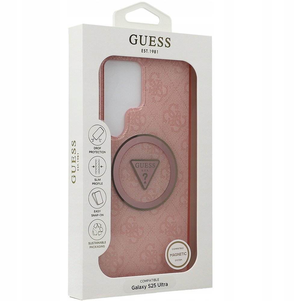 Guess Etui 4G Glitter Triangle Buttons MagSafe do Galaxy S25 Ultra, różowe