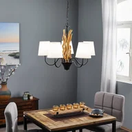 Lampy sufitowe - ONLI Żyrandol Agar, pięć kloszy z tkaniny, dekor drewno - miniaturka - grafika 1