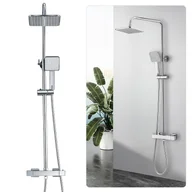 Baterie podtynkowe - LOVHAUS Prysznic z Deszczownicą i Termostatem, Kompletny Zestaw Armatury Prysznicowej ze Stali Nierdzewnej z Regulowanymi Szynami Prysznicowymi, Chrom - miniaturka - grafika 1