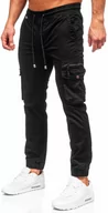 Spodnie męskie - Czarne spodnie joggery bojówki męskie Denley MP0201N - miniaturka - grafika 1