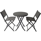 Meble ogrodowe - ZESTAW MEBLI BALKONOWYCH STOLIK OKRĄGŁY I 2 SKŁADANE KRZESŁA SZARY - miniaturka - grafika 1
