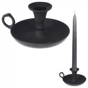 Świeczniki - Świecznik aluminiowy z uchwytem podstawka pod świecę świeczkę loft retro czarny kod: O-569233 - miniaturka - grafika 1